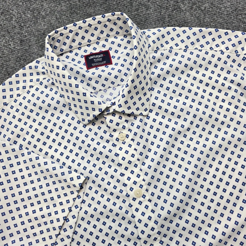 UNTUCKit Tidwell Men's XL Regular Fit Performance Stretch Shirt Blue White Geo